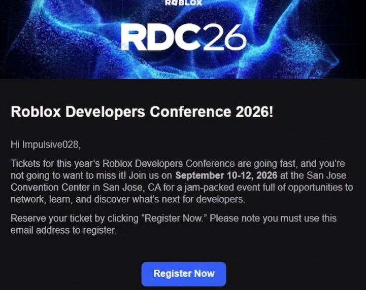 Roblox Developers Conference 2026 invitation